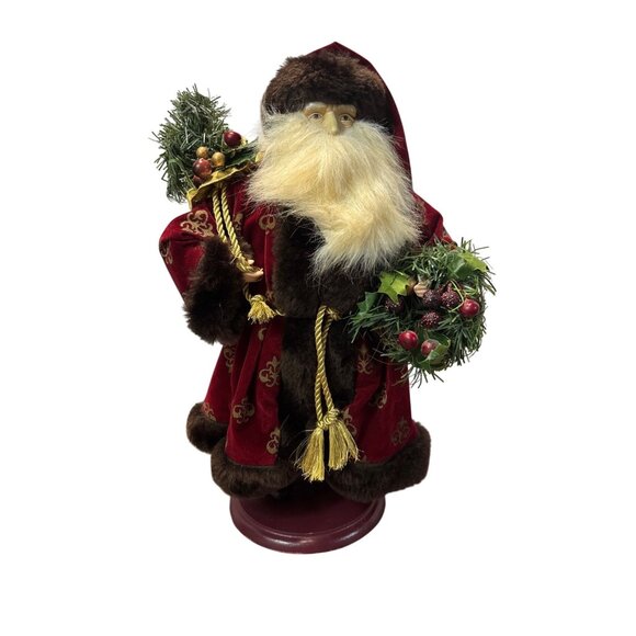 Santa Claus Christmas Figurine Velvet Red Gold Mantle Holiday Decor 15" - Picture 1 of 7